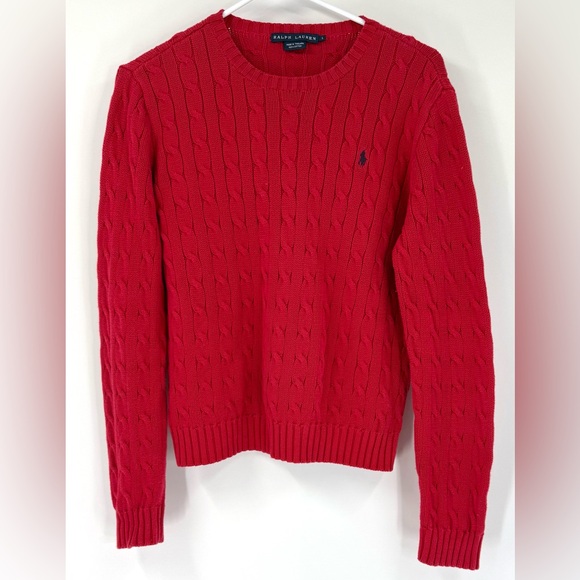 Ralph Lauren Classic Women’s Cable-Knit Pullover Crewneck Sweater Vibrant Red, L - Picture 7 of 15